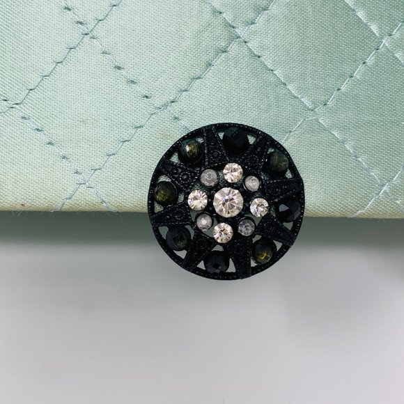 Vintage Black Silver Rhinestone Clip On Earrings - Picture 5 of 6